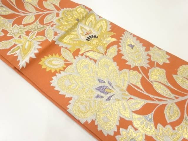 アンティーク　花更紗模様織出し袋帯（材料）